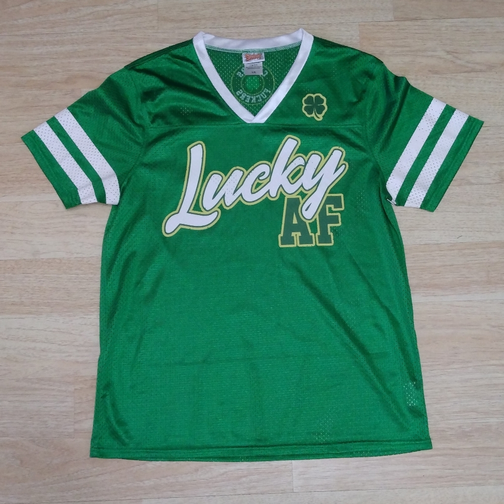 Spencers Mens Mesh St Pats Cheers Lucky AF Green Shirt Size Large Green